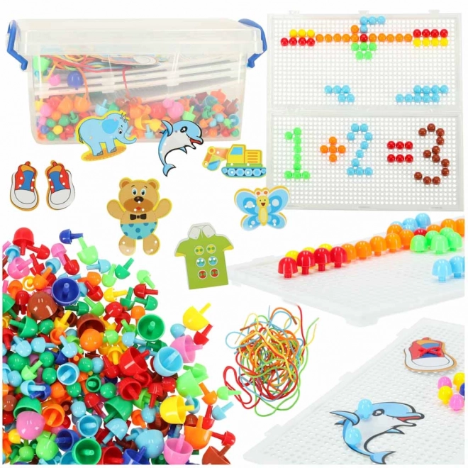 Puzzle kolíčky houby + sada pro výuku vázání 603ks