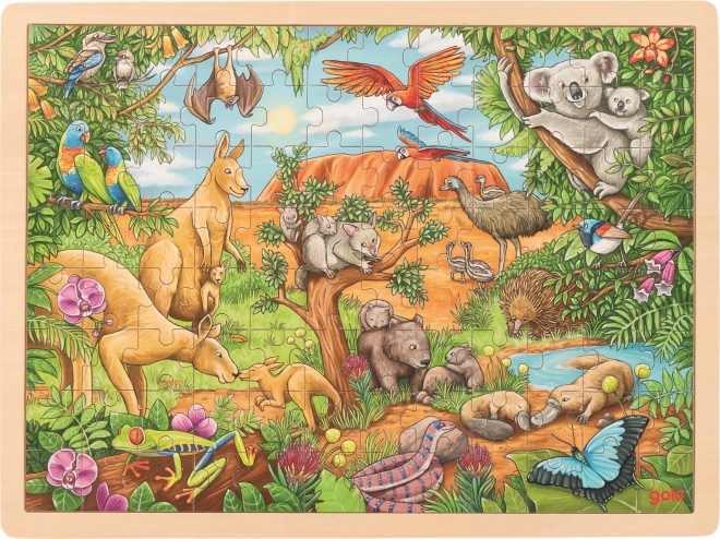 GOKI Dřevěné puzzle Australská zvířata 96 dílků