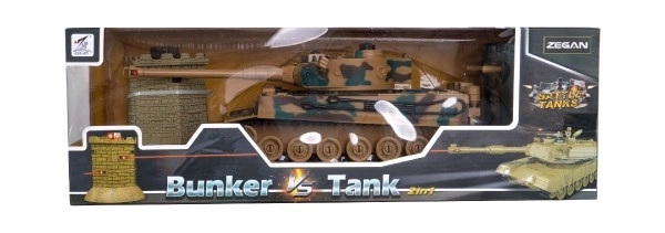 Tank RC 35cm+bunkr na bat. plast s dobíjecím packem se zvukem se světlem 40MHz v krabici 51x17x19cm