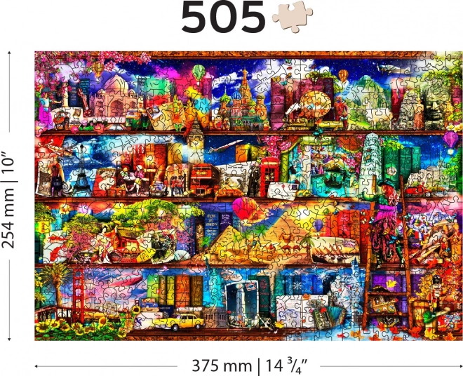 WOODEN CITY Dřevěné puzzle Police na knihy o cestování 505 dílků