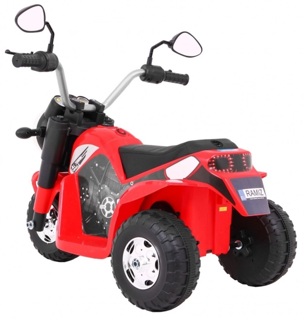 Dětské kolo na baterie MiniBike Červená + zvuky + LED světla + ekologická kůže