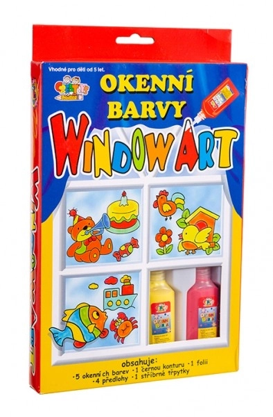 Okenní barvy 5x20ml s konturou se třpytkami + předlohy v krabici 16x26x2,5cm