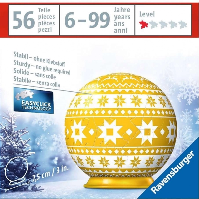 RAVENSBURGER Puzzleball Vánoční ozdoba žlutá s norským vzorem 56 dílků