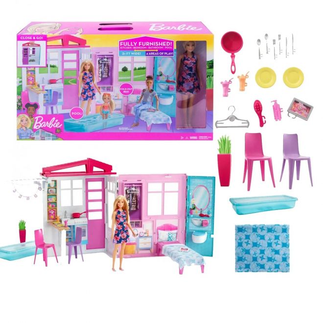 Domeček pro panenky Barbie s příslušenstvím a panenkou GWY84