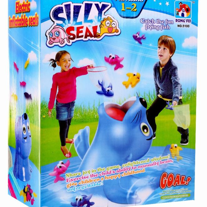 Veselý tuleň s rybičkami pro děti 3+ Hra na chytání rybiček + 2 chapadla + 30 rybiček + fóliový komín