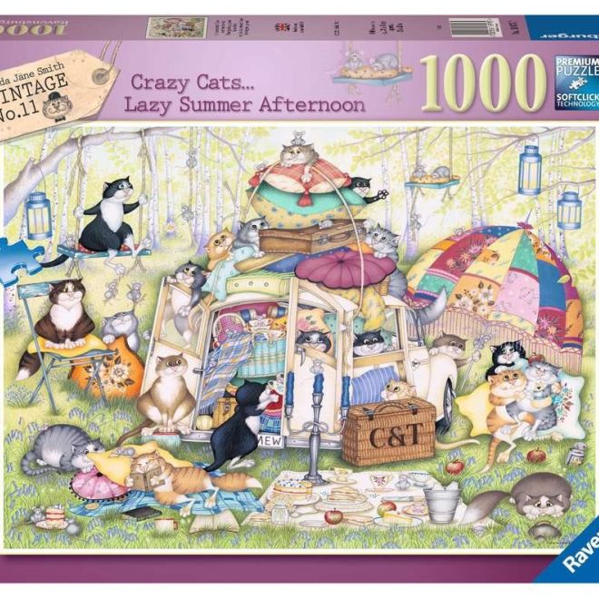 RAVENSBURGER Puzzle Crazy Cats: Líné letní odpoledne 1000 dílků