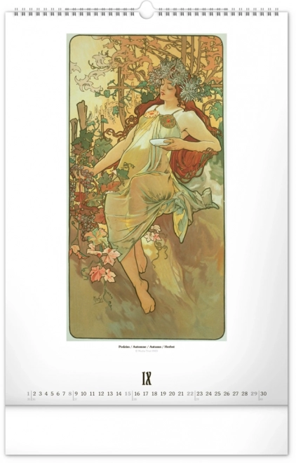 Nástěnný kalendář Alfons Mucha 2024, 33 × 46 cm