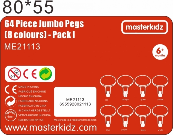 Barevné kolíky Jumbo pro STEM tabulku 64 ks - 8 barev