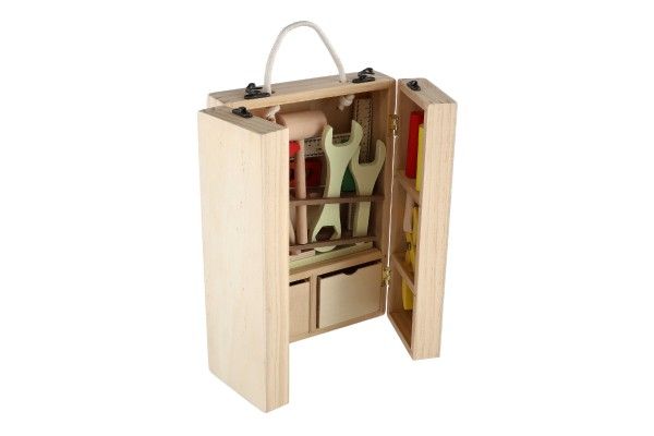 Nářadí dřevo s doplňky v dřevěném kufříku 21x30x8cm