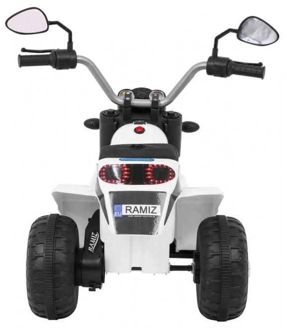 Dětské kolo MiniBike na baterie Bílé + zvuky + LED světla + eko kůže