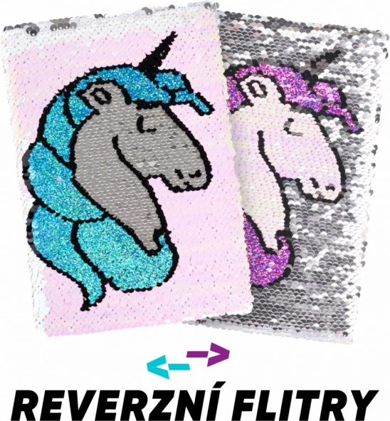 Zápisník s flitrovým obalem Unicorn