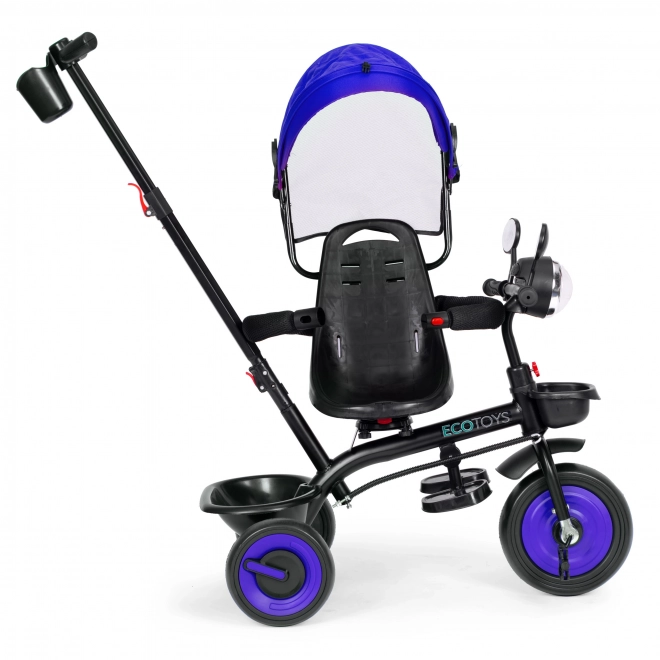 3v1 dětská tříkolka s otočným sedadlem, stříškou, modrá, ECOTOYS