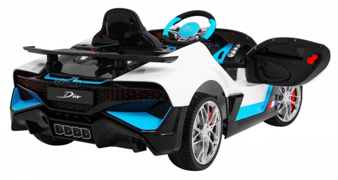 Bugatti Divo Dětské autíčko na baterie bílé + dálkové ovládání + EVA + pomalý start + LED MP3