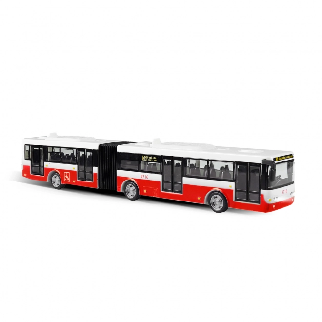 Autobus česky mluvící plast 36cm červený zpětný chod na bat. se světem se zvukem v krab. 40x10x7,5cm