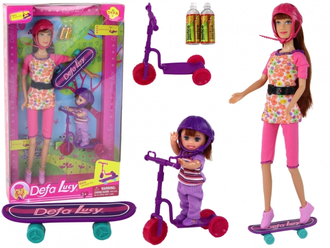 Lucy Pink Doll Set Scooter Skateboard Helmy