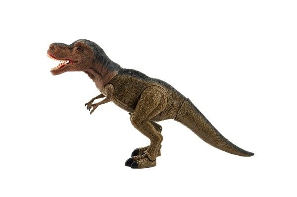 Dinosaurus tyranosaurus chodící plast 40cm na baterie se světlem se zvukem v krabici