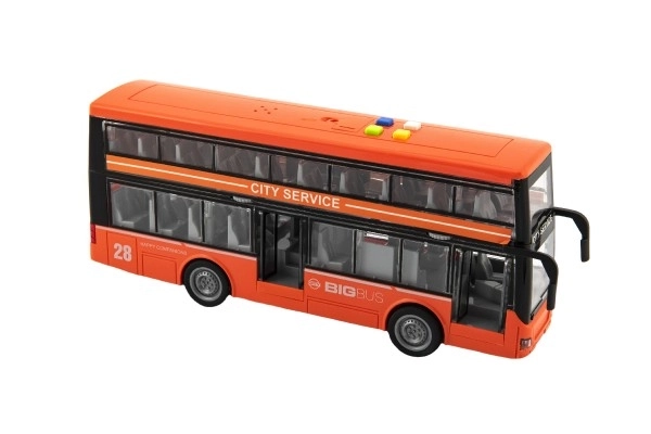 Autobus patrový plast 28cm na setrvačník na baterie se světlem se zvukem v krabici 32x19x12cm