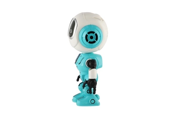 Robot ECHO opakující věty kovový 12cm modrý na baterie se zvukem se světlem v krabičce 10,5x15x5,5cm