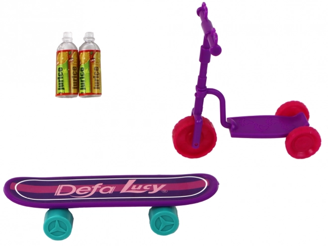 Lucy Pink Doll Set Scooter Skateboard Helmy