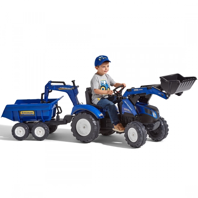 Traktor New Holland s přívěsem modrý pro děti od 3 let