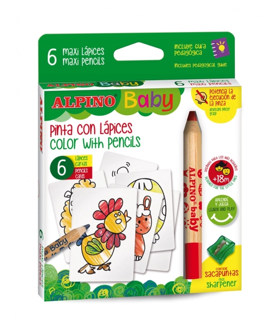 Silné pastelky s ořezávátkem Alpino Baby - 6 kusů