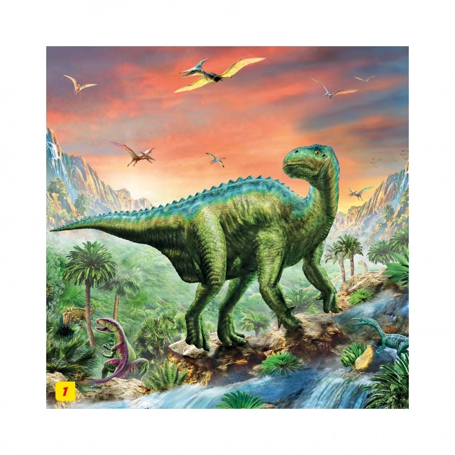 Puzzle Dinosauři 23,5 x 21,5 cm 60 dílků + figurka v krabičce