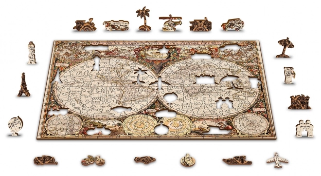 Wooden City Dřevěné puzzle Antická mapa světa 2v1, 75 dílků EKO