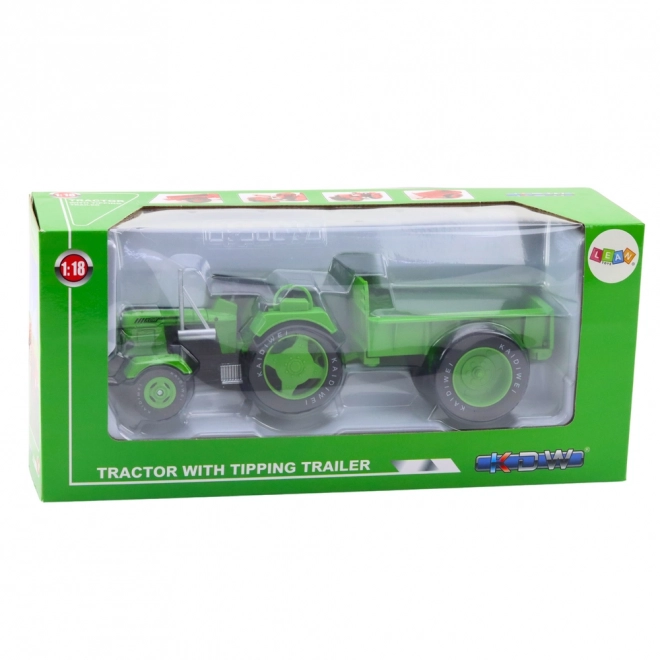 Kovový traktor s přívěsem zelený 1:18