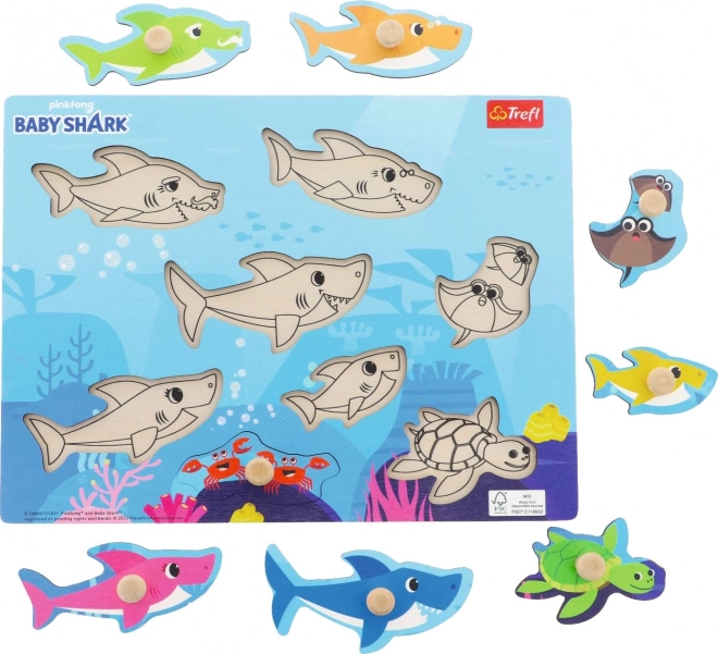 Dřevěné puzzle Baby Shark 8 dílků