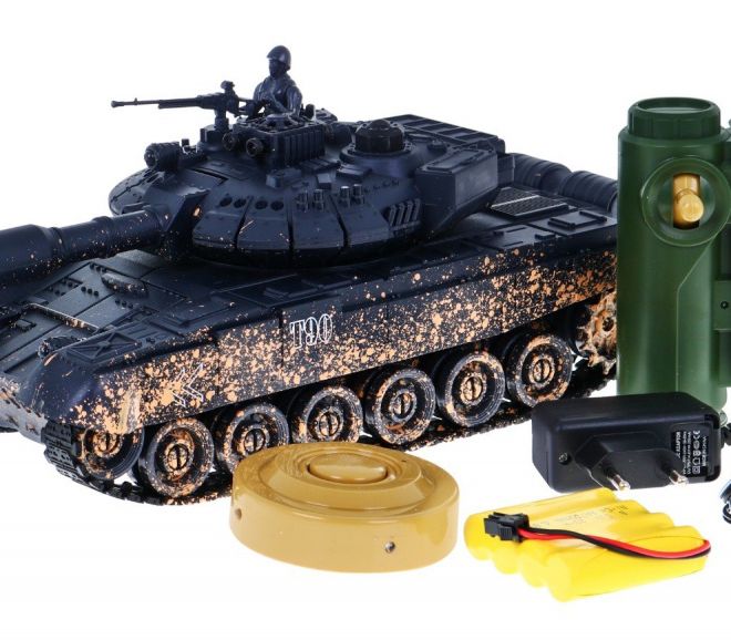 Tank T-90 na dálkové ovládání pro děti 3+ Střílející kamuflážní model 1:28 + Velká tanková bitva + zvuky Světla