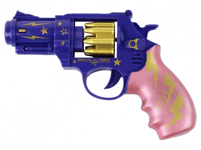 Modré a růžové zvuky pistole Revolver Lights