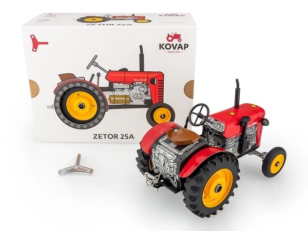 Traktor Zetor 25A červený na klíček kov 15cm 1:25 v krabičce Kovap