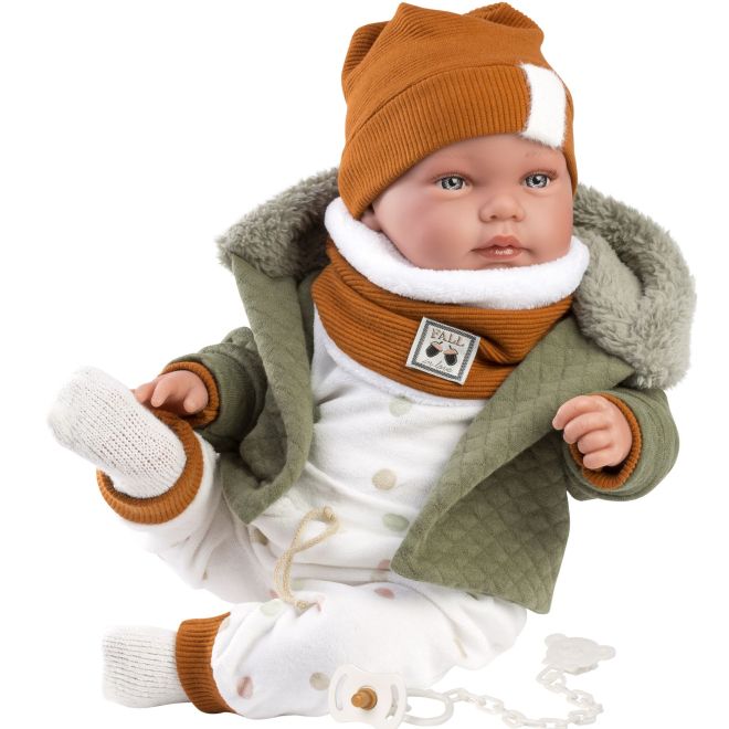 Llorens 84465 NEW BORN - realistická panenka miminko se zvuky a měkkým látkovým tělem - 44 cm