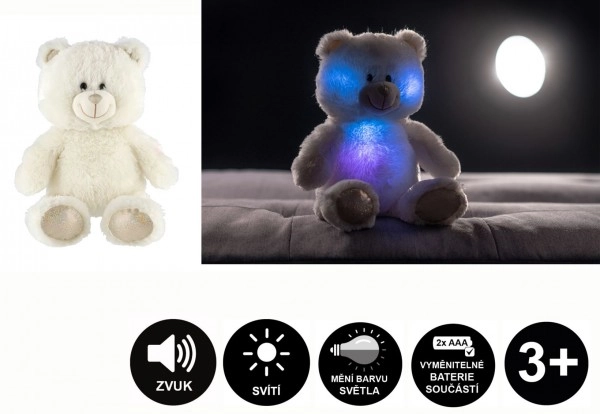 Teddies Snílek medvěd bílý plyš 40cm na baterie se světlem se zvukem v sáčku