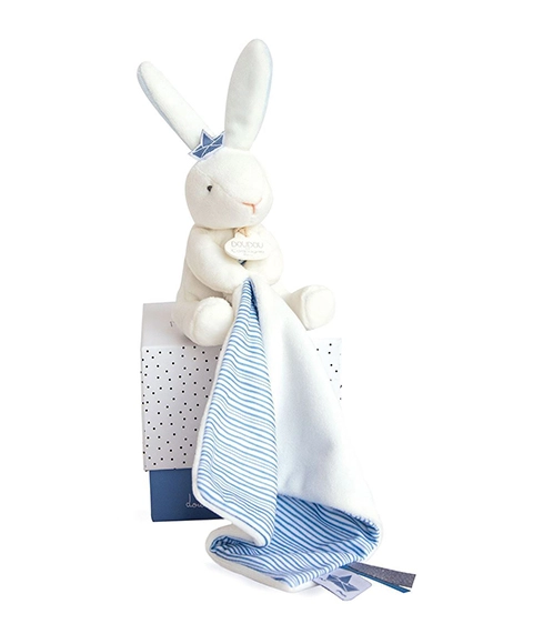 Doudou et Compagnie Plyšový zajačik na maznanie Bunny Sailor Perlidoudou modrý 10 cm v darčekovom balení DC3514