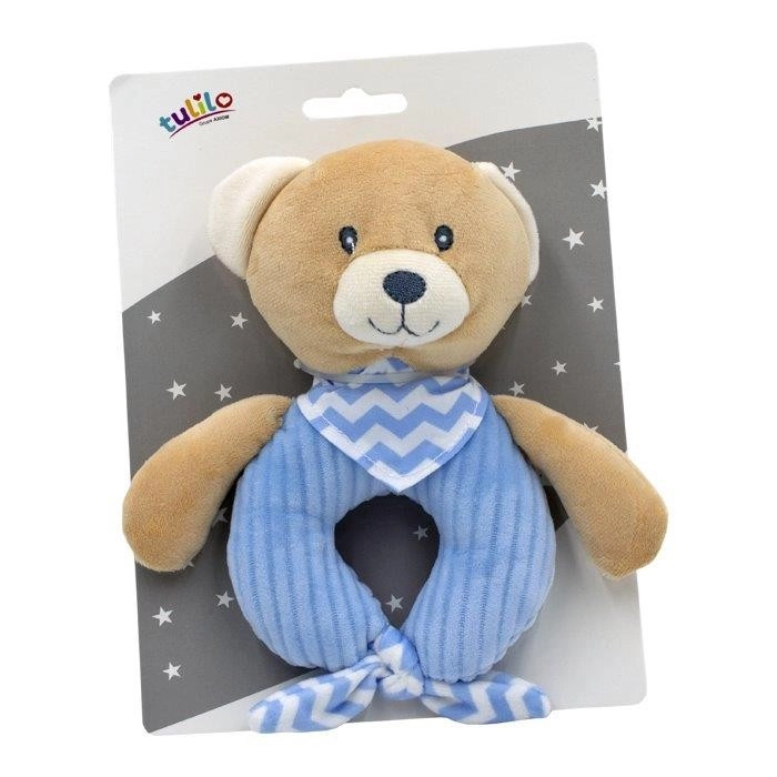 Teddies Chrastítko medvěd plyš 17x16cm modrý