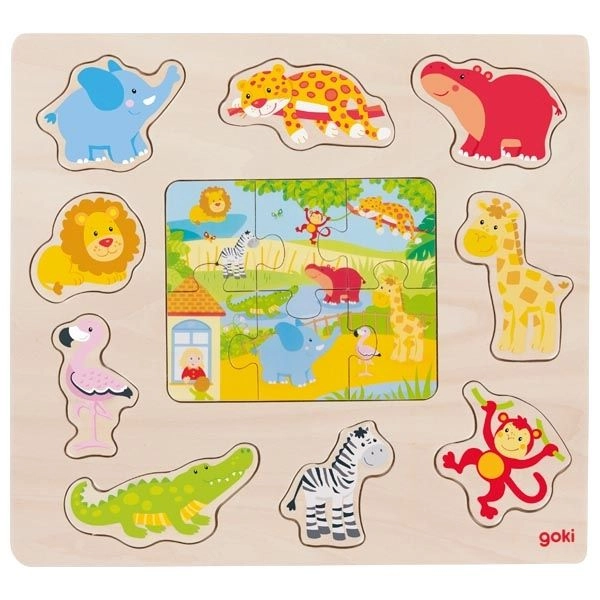 Goki vkládačka + Puzzle Zvířátka ze ZOO