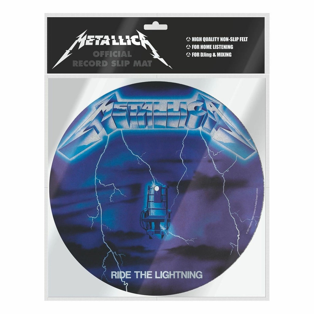 CurePink: | Podložka na talíř gramofonu Metallica: Ride To Lightning (průměr 30,5 cm) [GP85850]