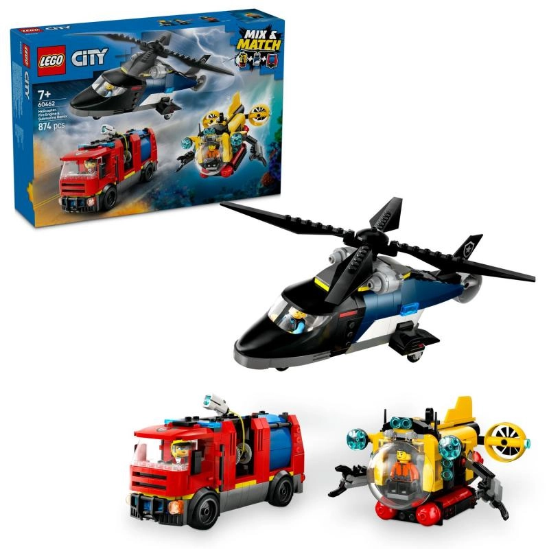 Lego City helikoptéra, hasičského auta a ponorky