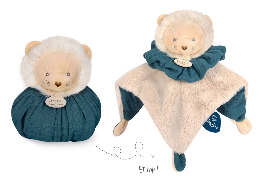 Doudou et Compagnie plyšový lev na maznanie Doudou Boule 3v1 zelený 25 cm DC3931